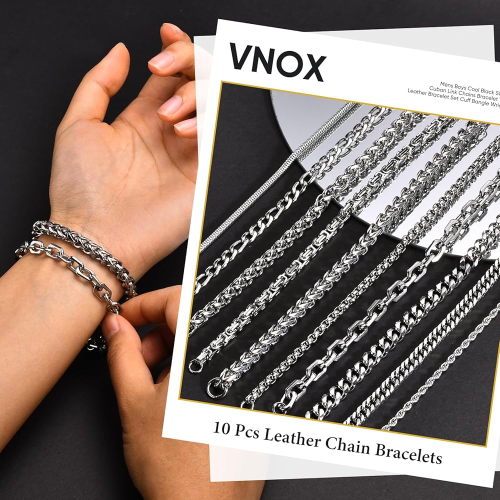 【YOURNUS】Silver Bracelet Amazon.com: VNOX Silver Chain Bracelet Set (10pcs
